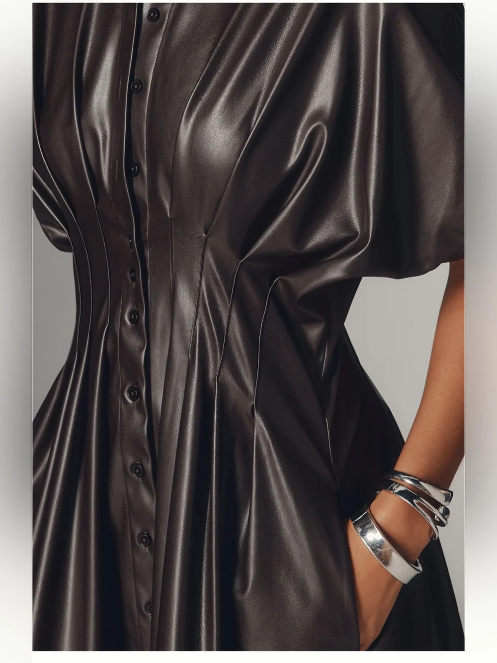 Tobie Faux Leather Mini Shirtdress by Exquise